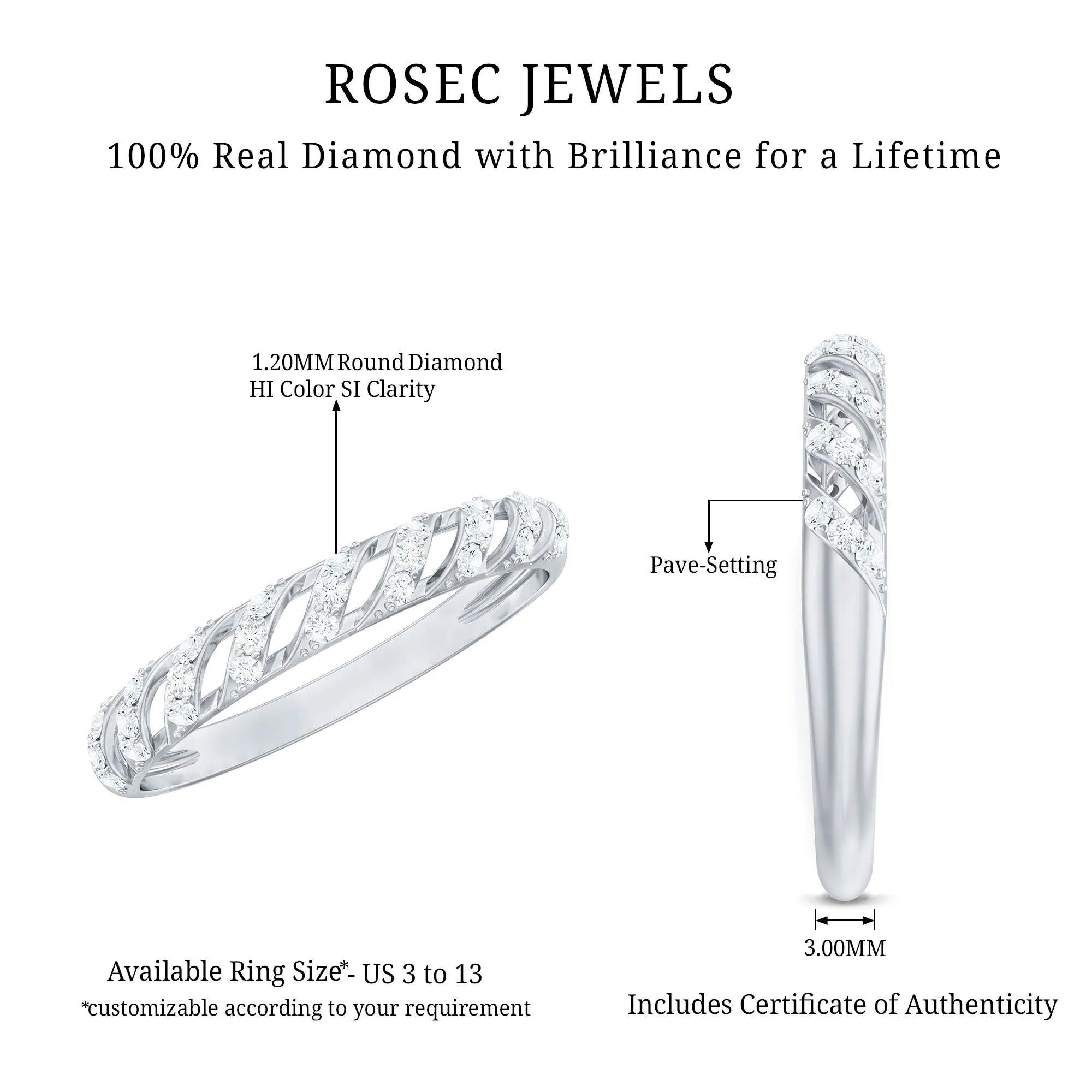 0.25 CT Elegant Round Shape Diamond Half Eternity Ring