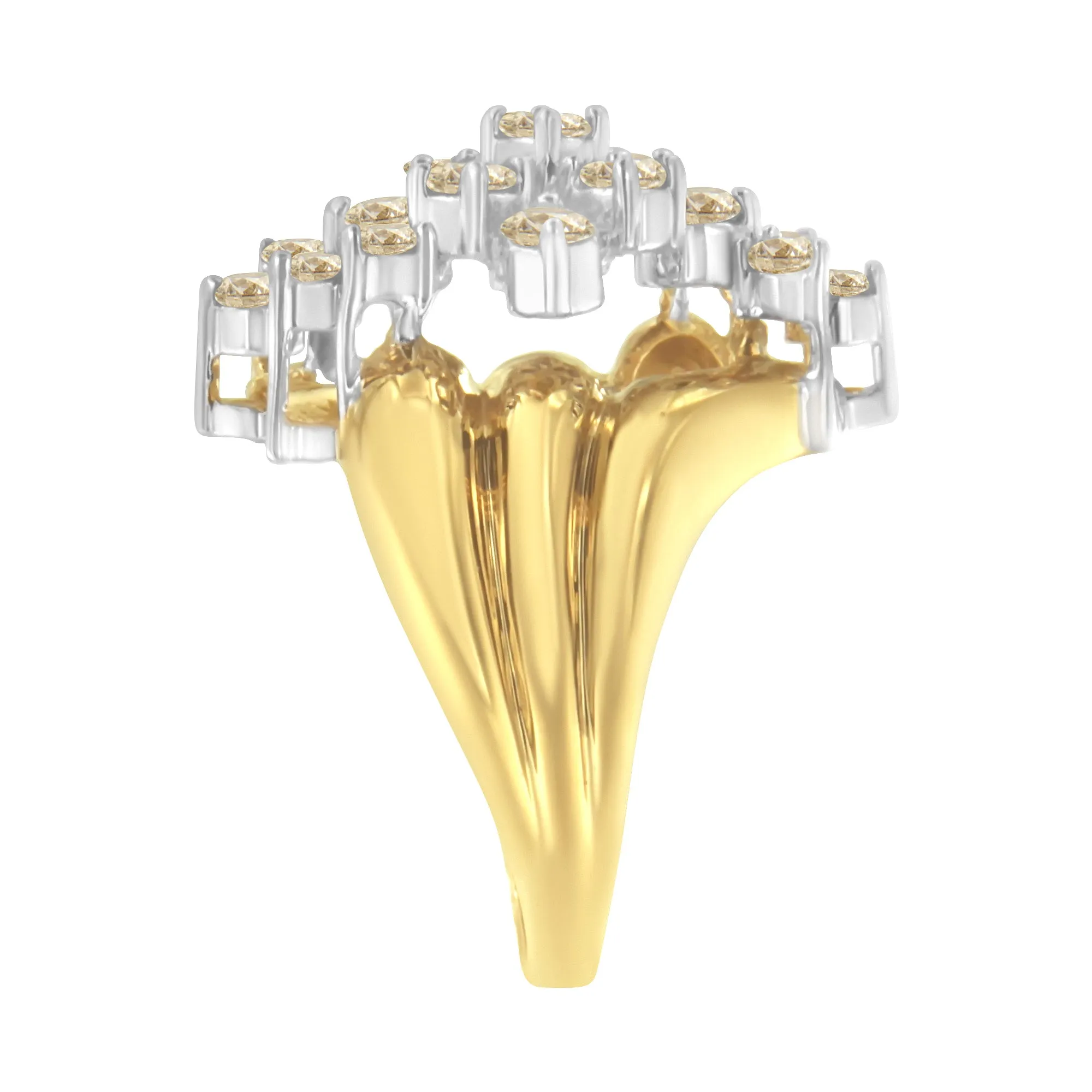10K Yellow Gold 1 1/2 Cttw Diamond Cluster Tapered Shank Cocktail Ring Cocktail Ring