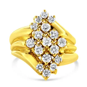 10K Yellow Gold 1 1/2 Cttw Diamond Cluster Tapered Shank Cocktail Ring Cocktail Ring
