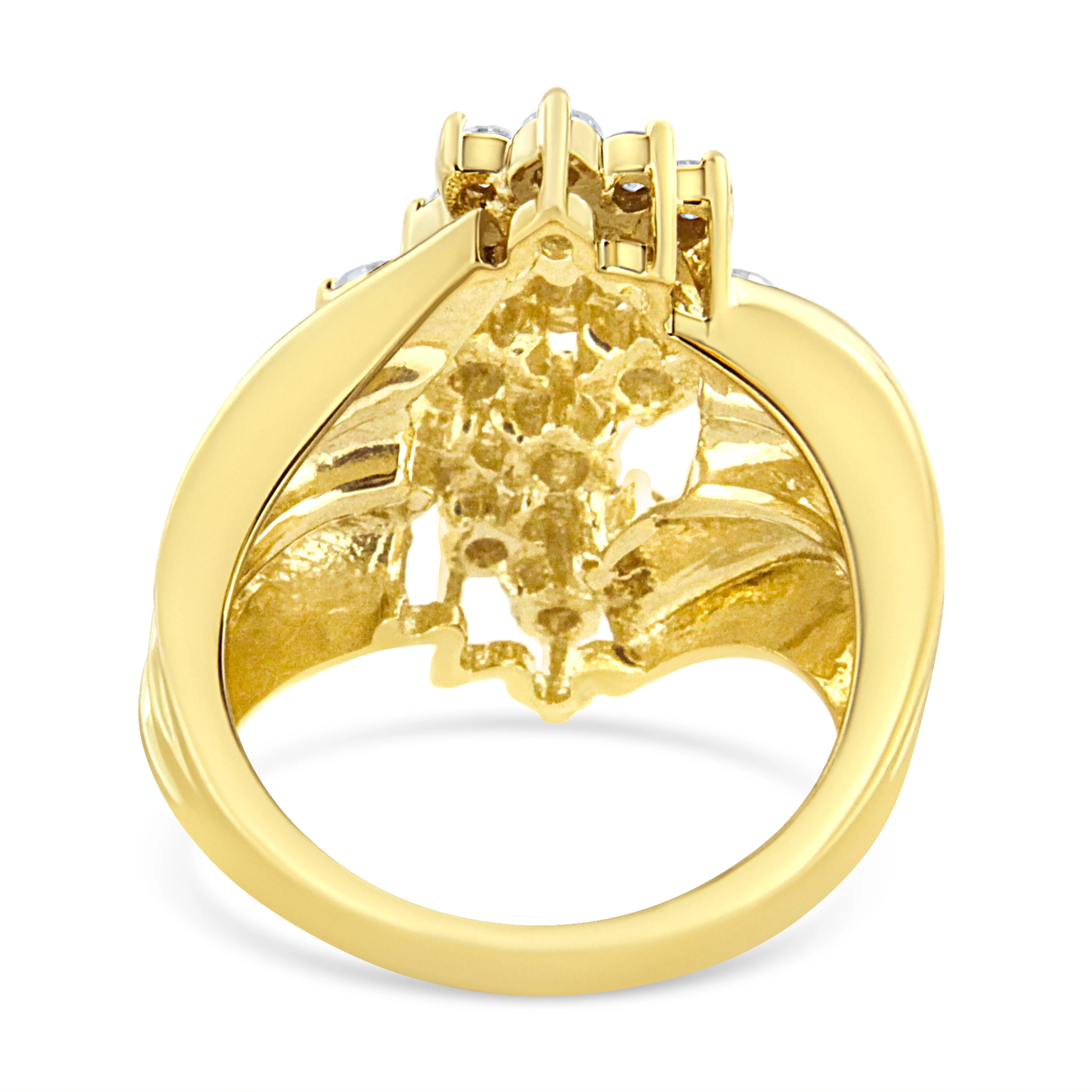 10K Yellow Gold 1 1/2 Cttw Diamond Cluster Tapered Shank Cocktail Ring Cocktail Ring