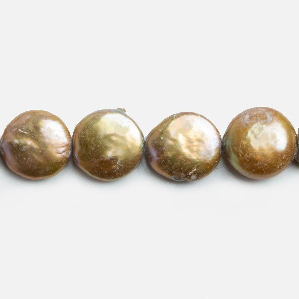 12mm Golden Rose Freshwater Coin Pearls 15 inch 30 pieces