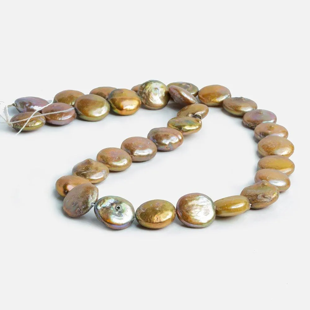 12mm Golden Rose Freshwater Coin Pearls 15 inch 30 pieces