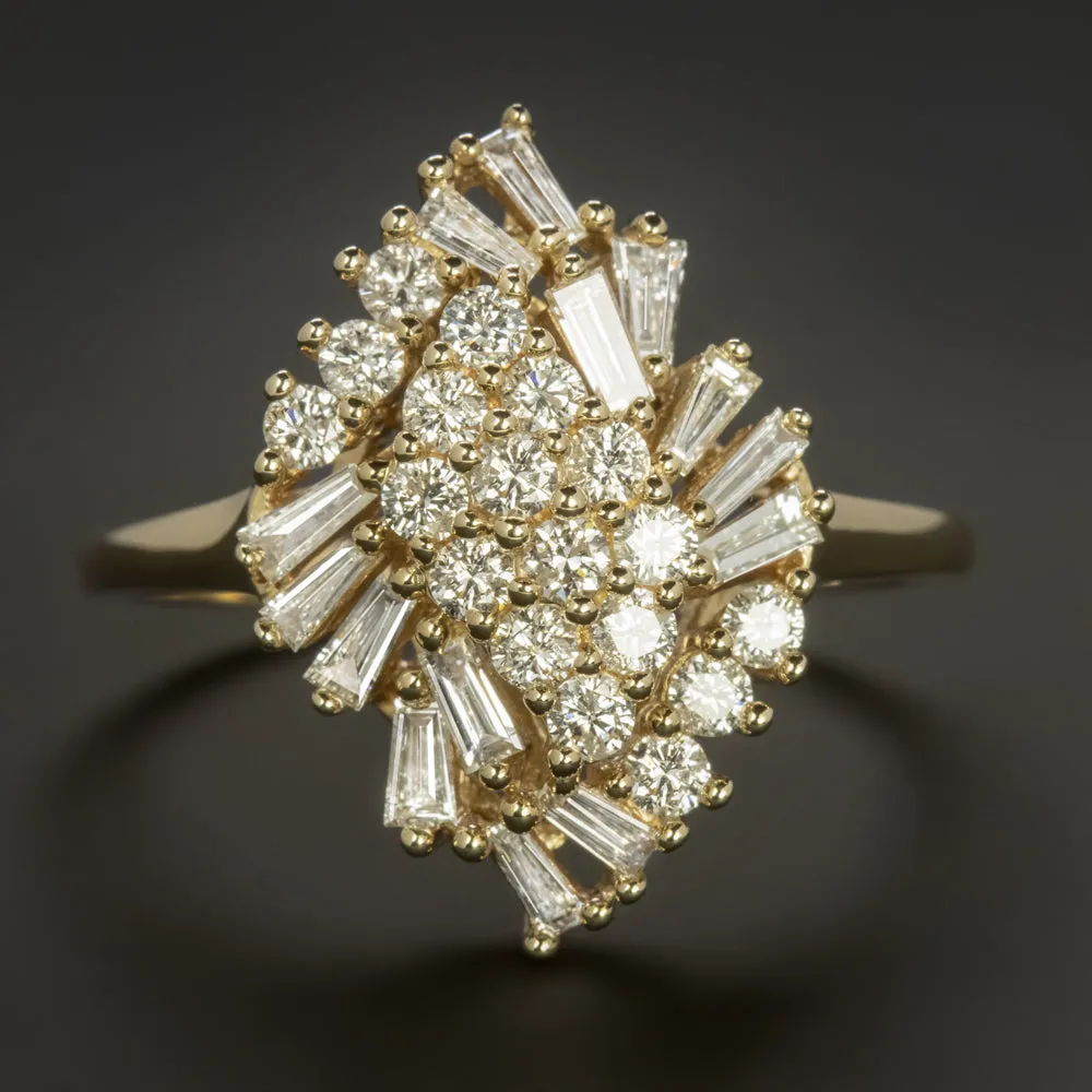 1.35c NATURAL DIAMOND COCKTAIL RING BIG CLUSTER 14k YELLOW GOLD STATEMENT ESTATE