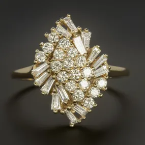 1.35c NATURAL DIAMOND COCKTAIL RING BIG CLUSTER 14k YELLOW GOLD STATEMENT ESTATE