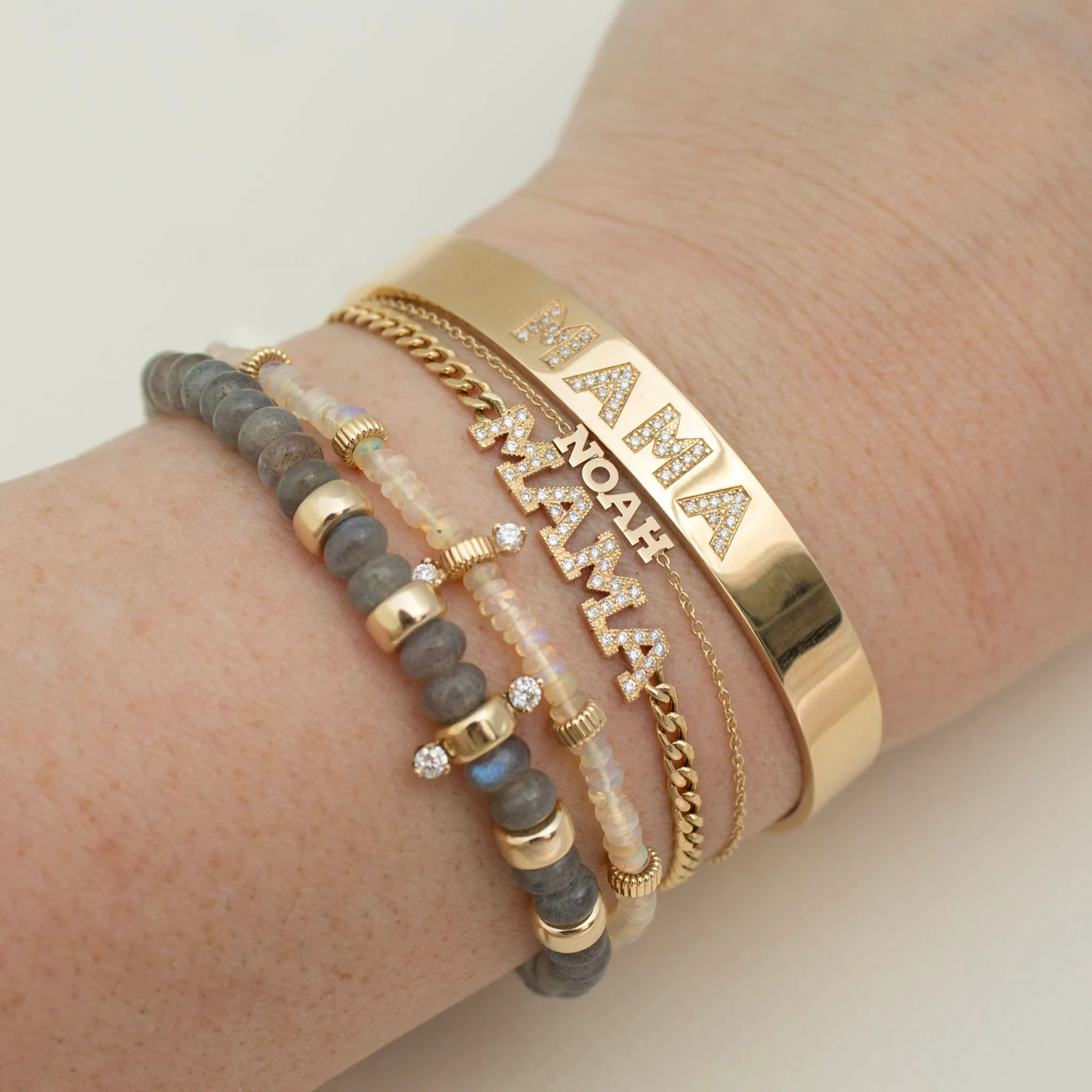 14k Pavé Diamond MAMA Small Curb Chain Bracelet