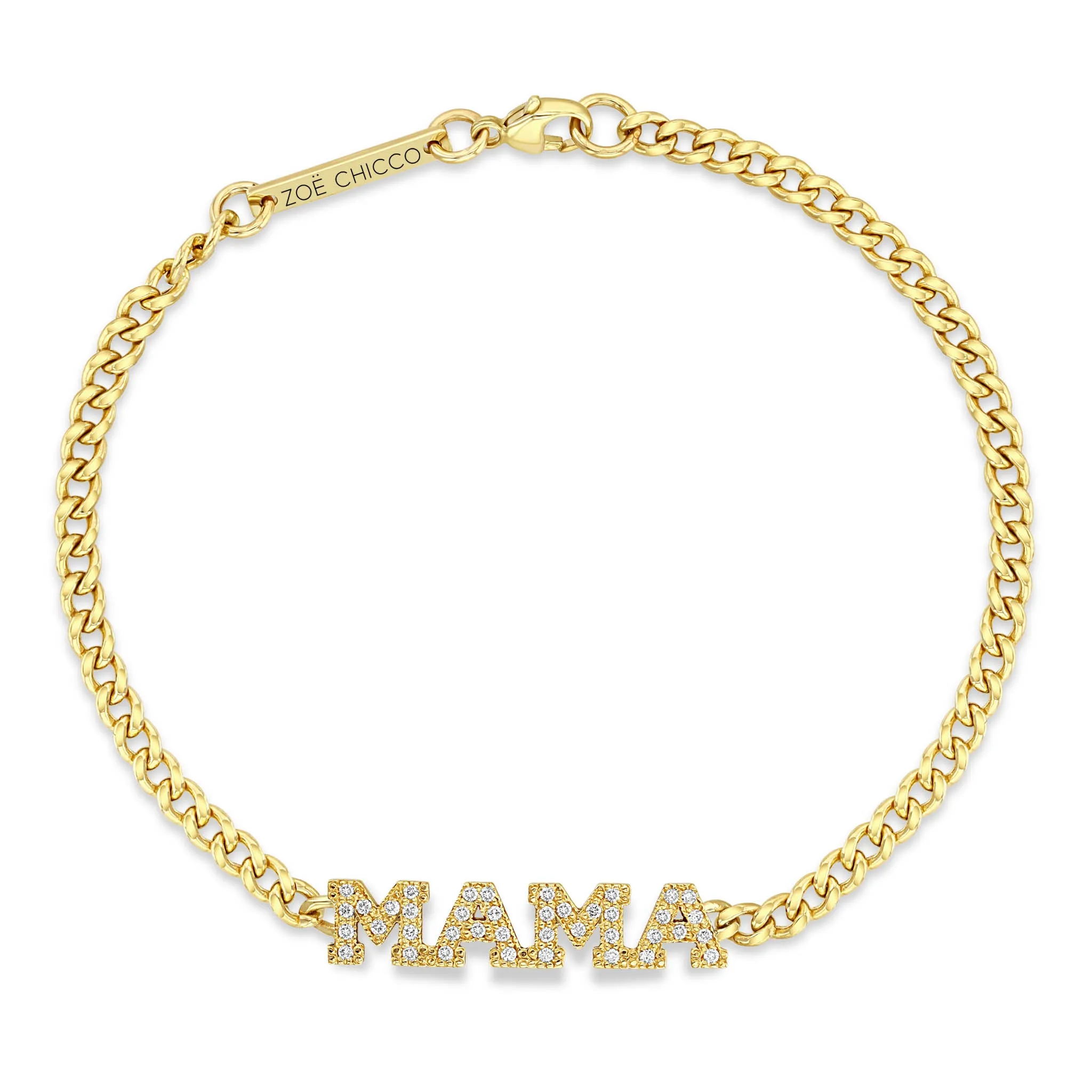 14k Pavé Diamond MAMA Small Curb Chain Bracelet