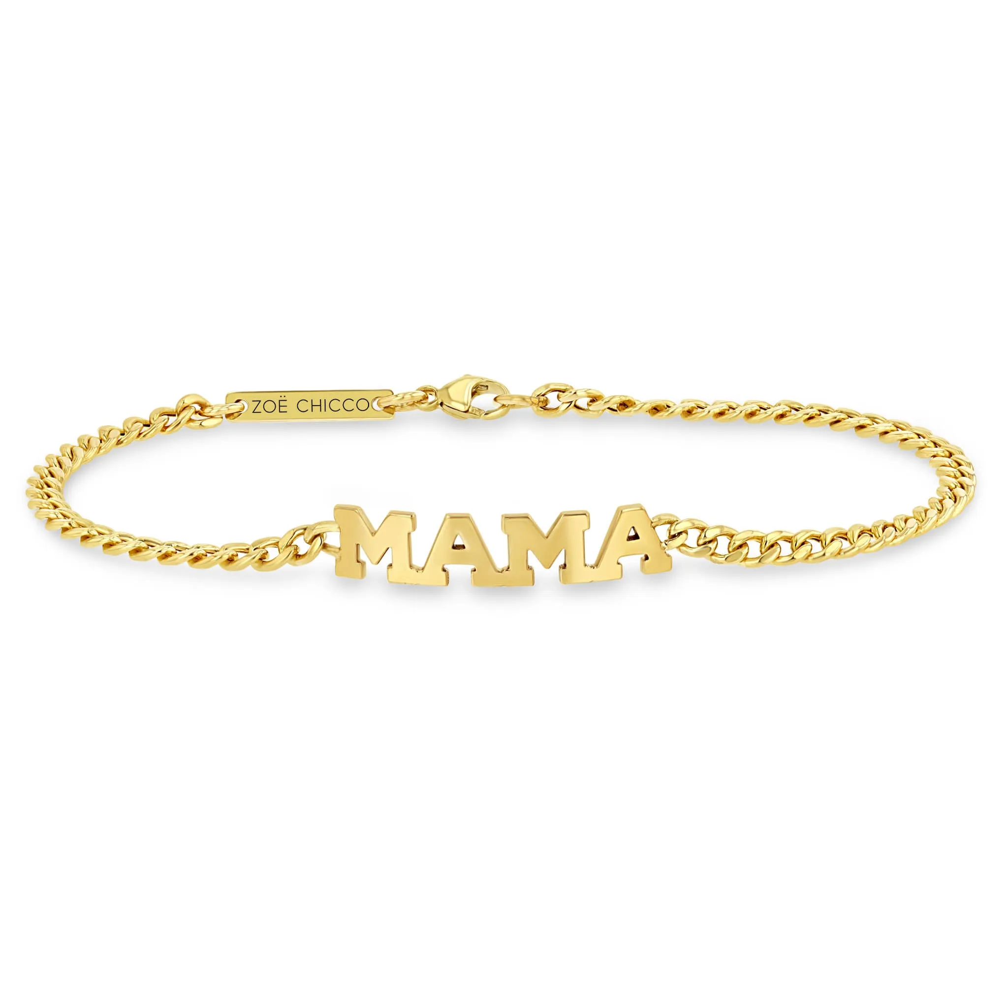 14k Pavé Diamond MAMA Small Curb Chain Bracelet