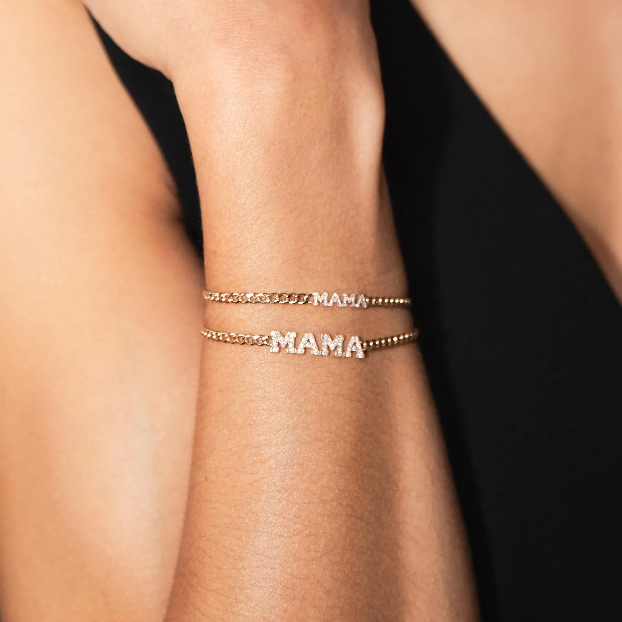 14k Pavé Diamond MAMA Small Curb Chain Bracelet