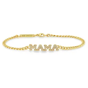14k Pavé Diamond MAMA Small Curb Chain Bracelet