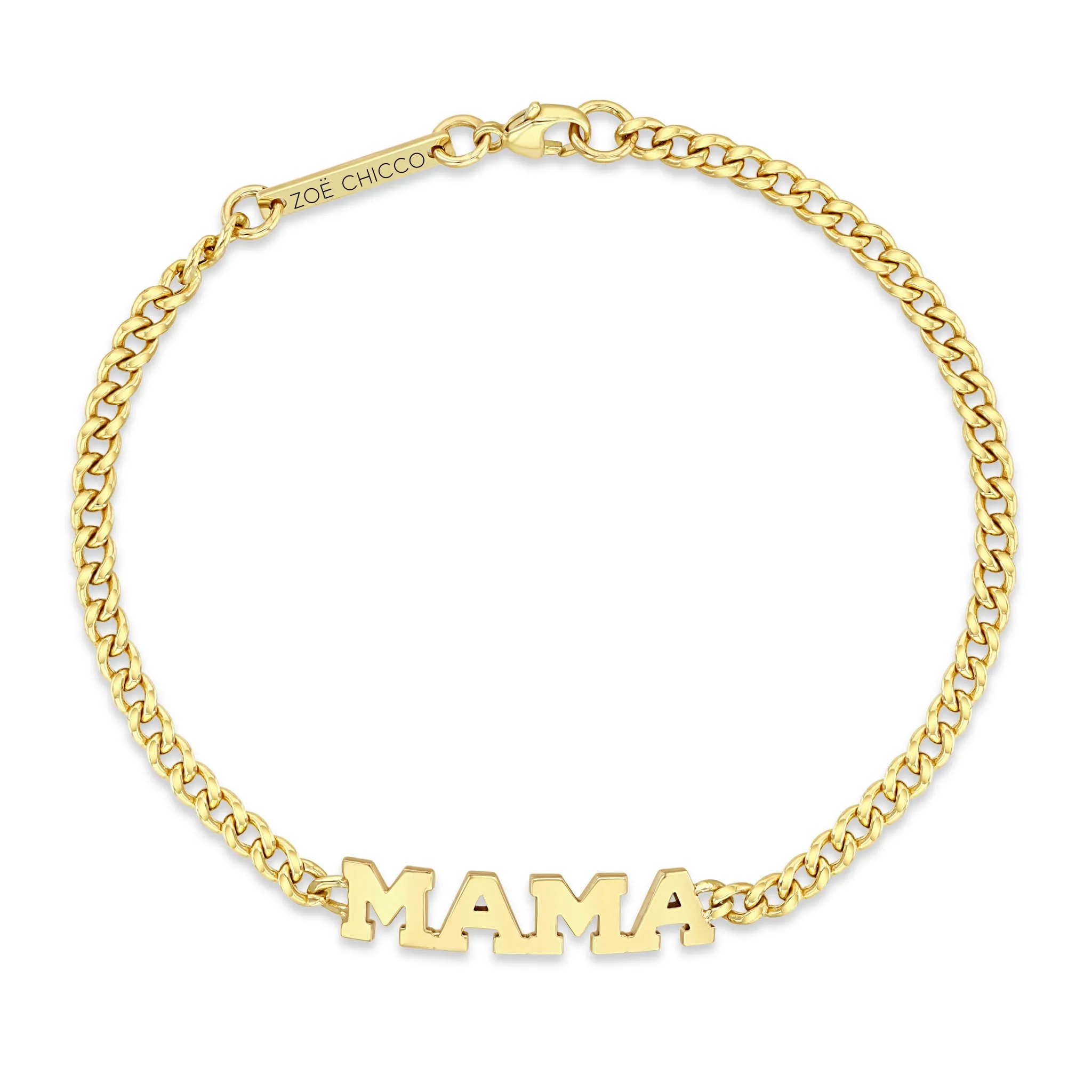 14k Pavé Diamond MAMA Small Curb Chain Bracelet