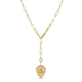 14k Small "be bold" Shield Necklace on Adjustable Paperclip Chain