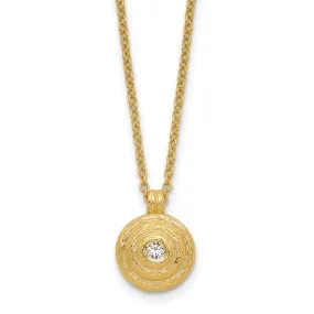 14K Textured Round Gold Necklace with Diamond