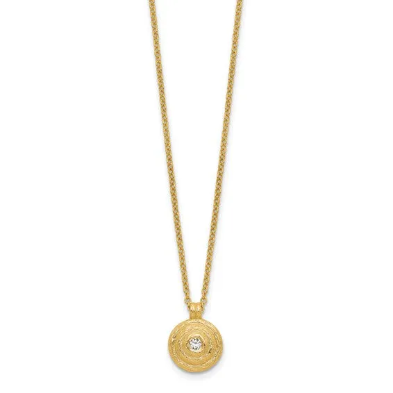 14K Textured Round Gold Necklace with Diamond