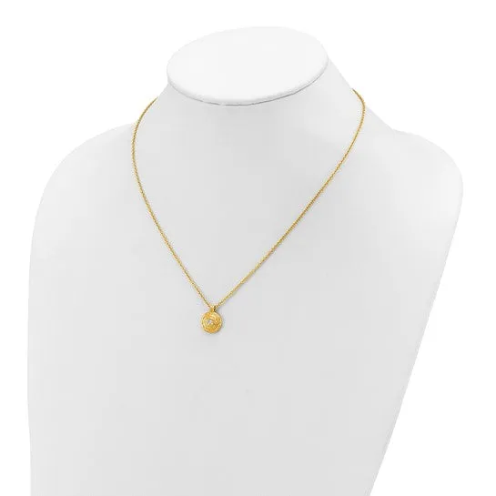 14K Textured Round Gold Necklace with Diamond