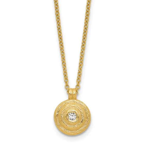 14K Textured Round Gold Necklace with Diamond