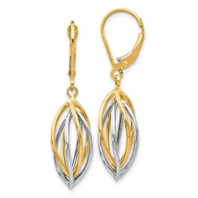 14k Two tone Leverback Earrings