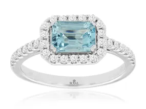 14K White Gold Aquamarine and Diamond Ring