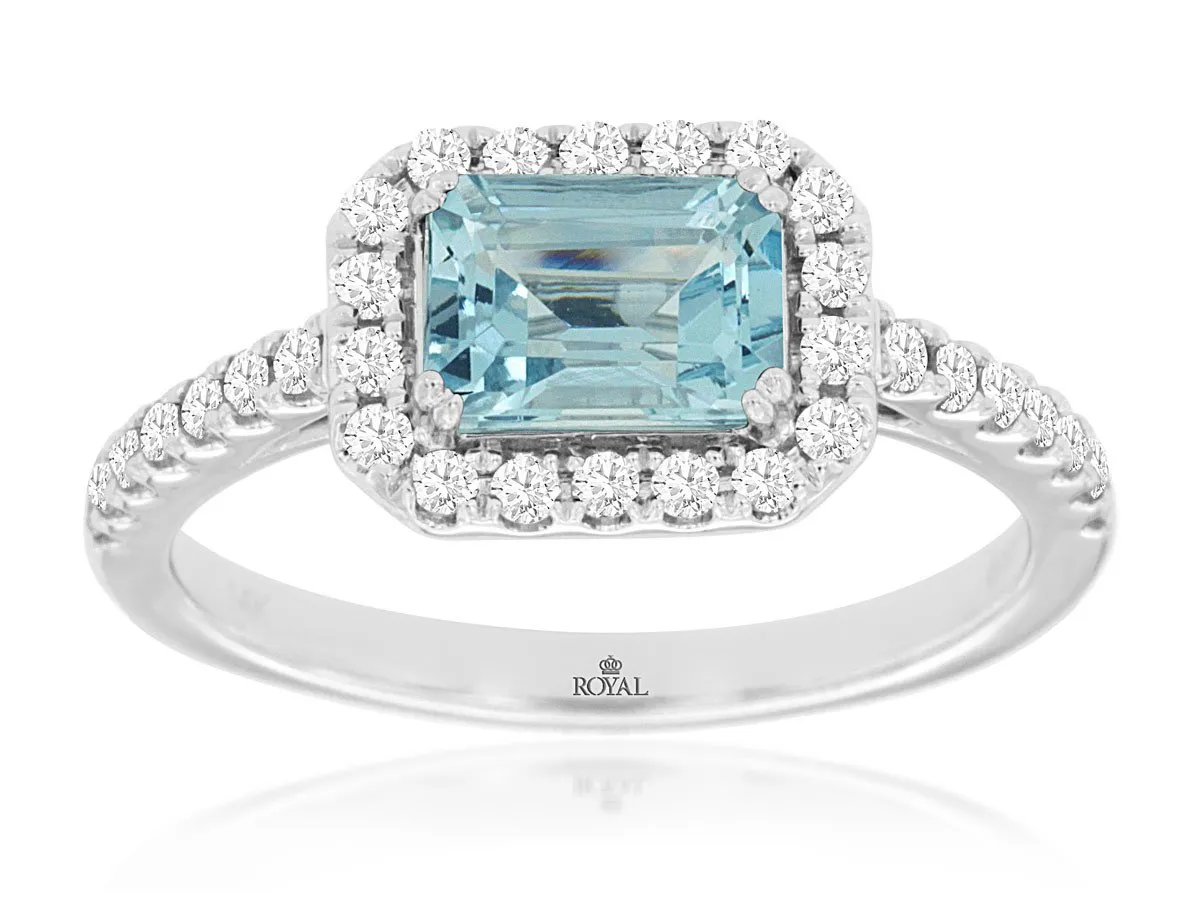 14K White Gold Aquamarine and Diamond Ring
