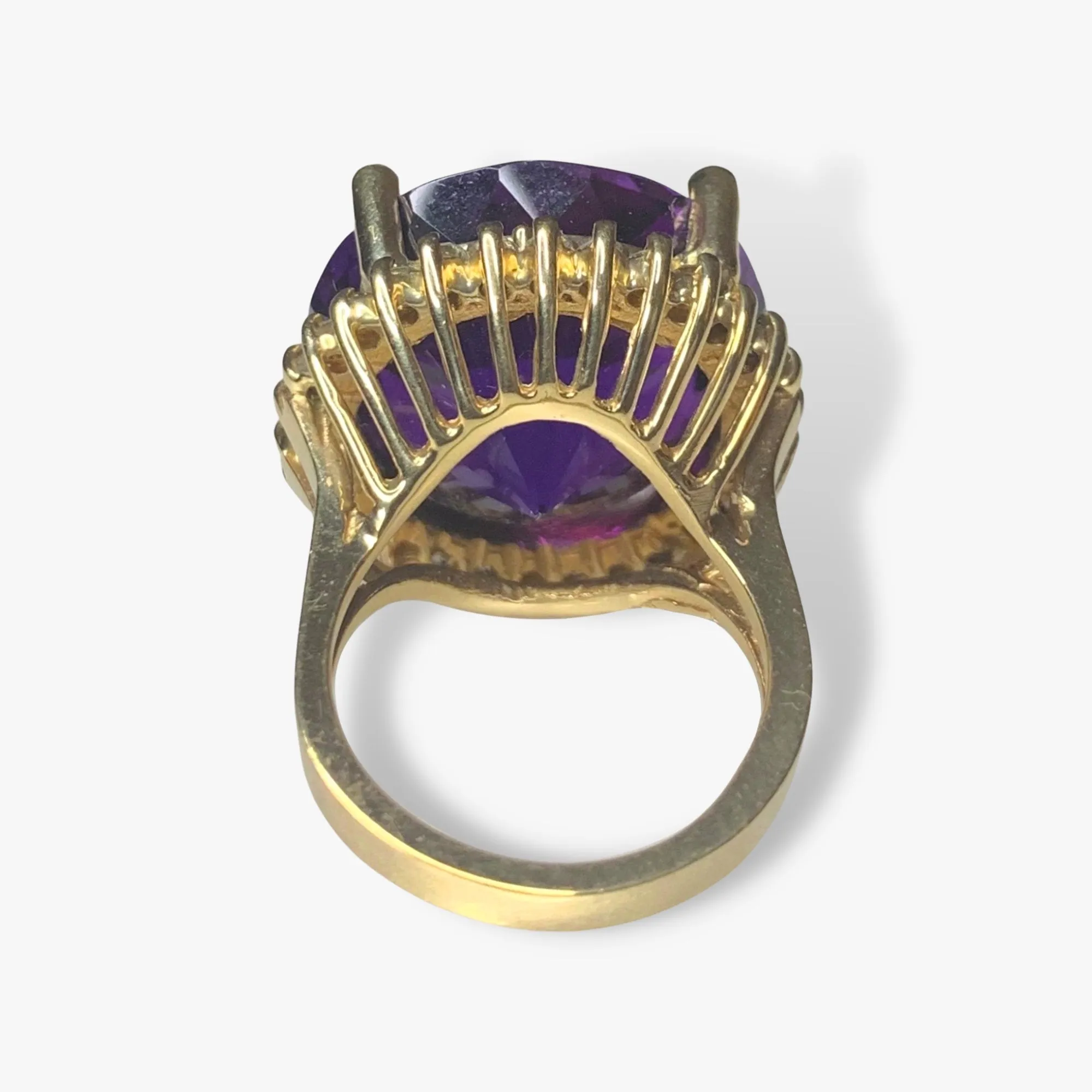 14k Yellow Gold Round Amethyst and Diamond Halo Vintage Cocktail Ring