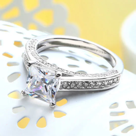 1.5 Carat Princess Cut Created Diamond 925 Sterling Silver Wedding Engagement Ring XFR8009