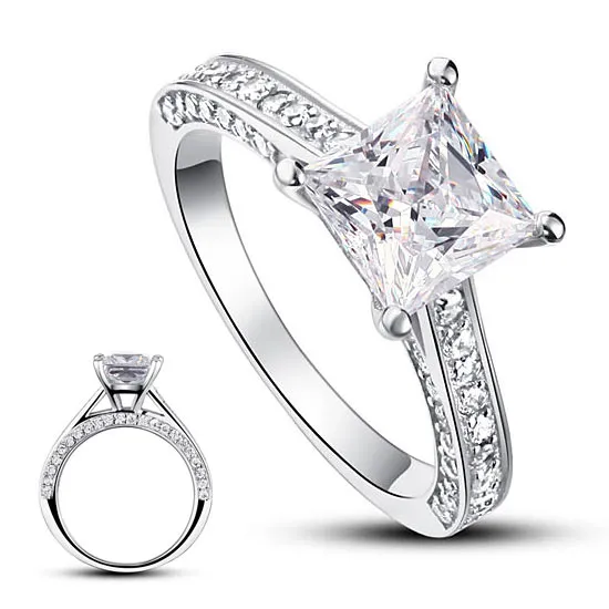 1.5 Carat Princess Cut Created Diamond 925 Sterling Silver Wedding Engagement Ring XFR8009