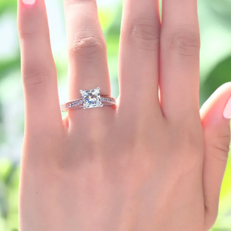 1.5 Carat Princess Cut Created Diamond 925 Sterling Silver Wedding Engagement Ring XFR8009
