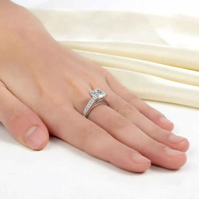 1.5 Carat Princess Cut Created Diamond 925 Sterling Silver Wedding Engagement Ring XFR8009