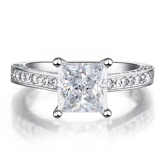 1.5 Carat Princess Cut Created Diamond 925 Sterling Silver Wedding Engagement Ring XFR8009