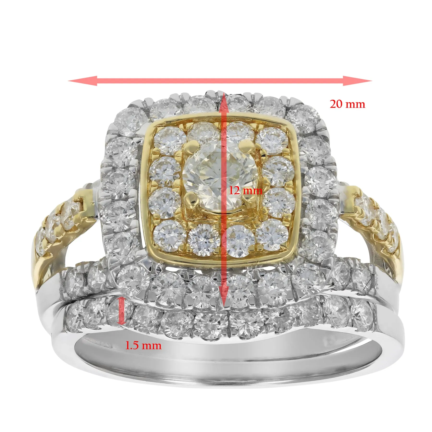 1.87 cttw Diamond Wedding Rings in Tow Tone Gold