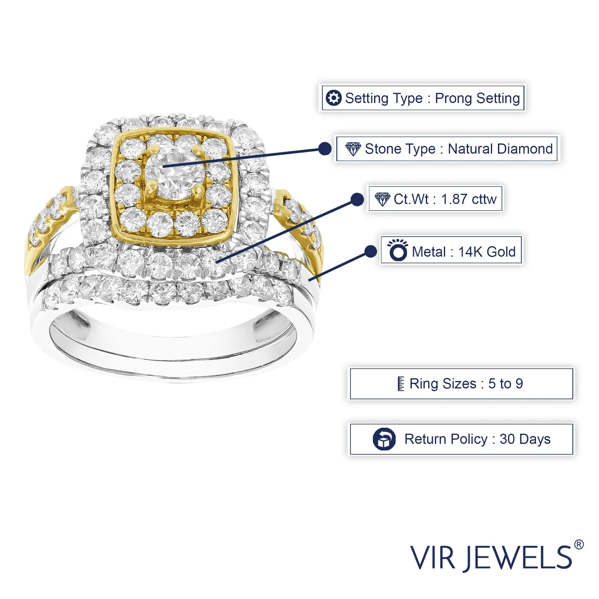 1.87 cttw Diamond Wedding Rings in Tow Tone Gold