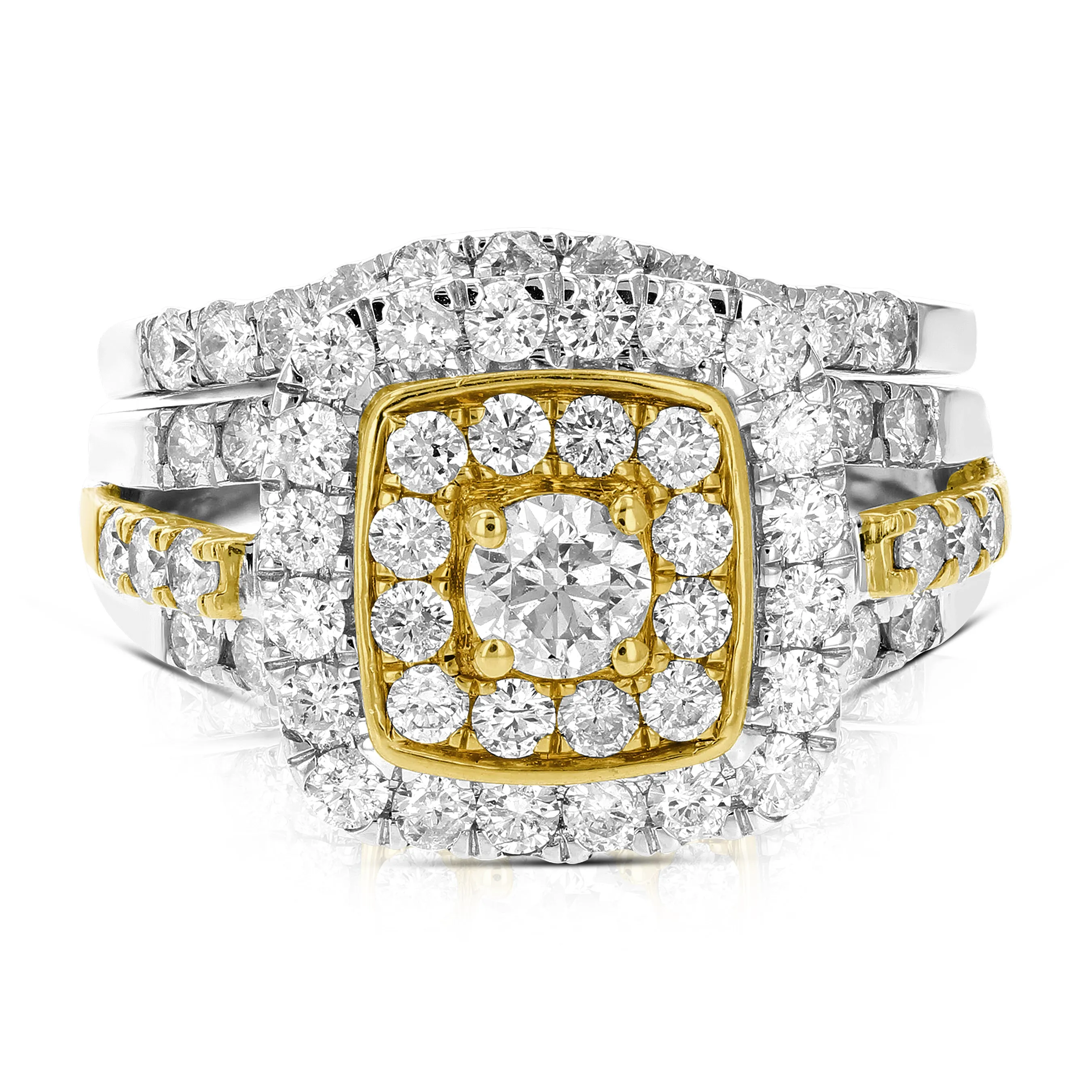 1.87 cttw Diamond Wedding Rings in Tow Tone Gold