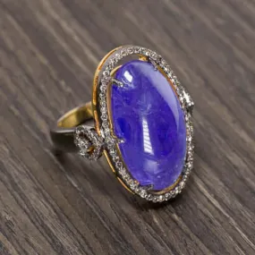 20 CARAT NATURAL TANZANITE DIAMOND COCKTAIL RING LARGE HALO PURPLE BLUE OVAL BIG