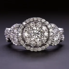 2ct BIG DIAMOND COCKTAIL RING TRIPLE HALO ILLUSION CLUSTER NATURAL WHITE GOLD