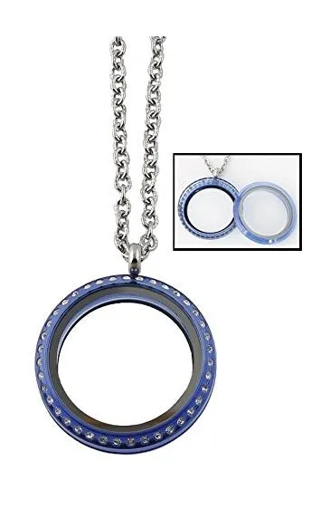 30mm Black Acrylic Screw Top Floating Charm Locket Necklace