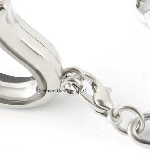 30mm CZ Round Stainless Steel Floating Charm Locket Bracelet -With Security Clasp