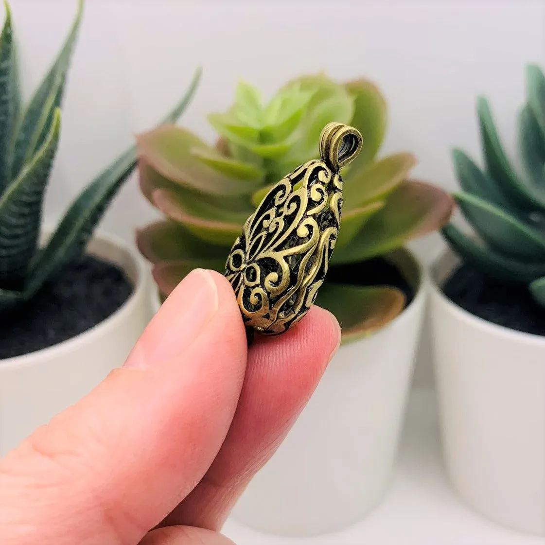 4 or 20 Pieces: Bronze Filigree Teardrop Diffuser Lockets