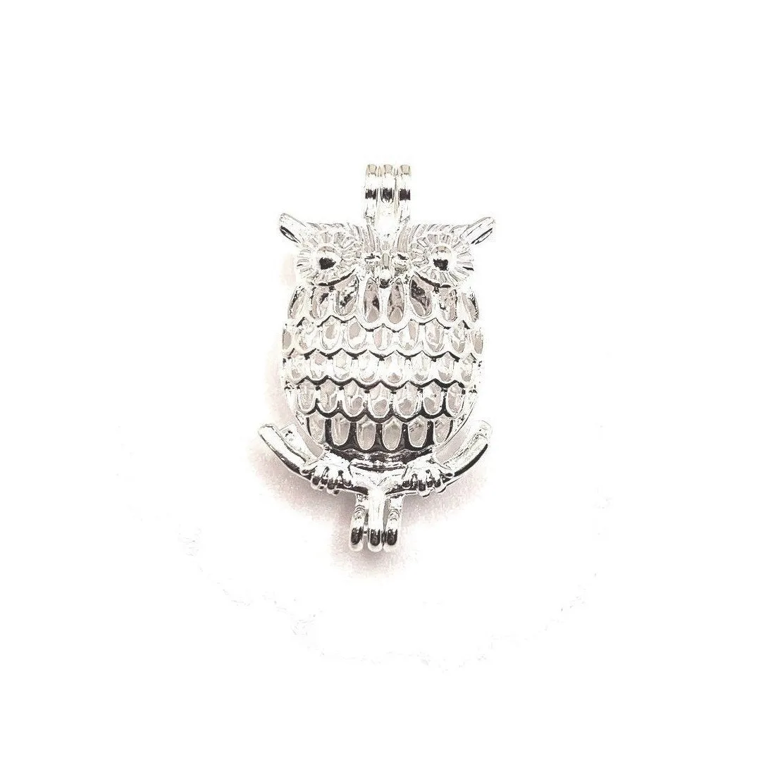 4 or 20 Pieces: Silver Plated Owl Bead Diffuser Lockets