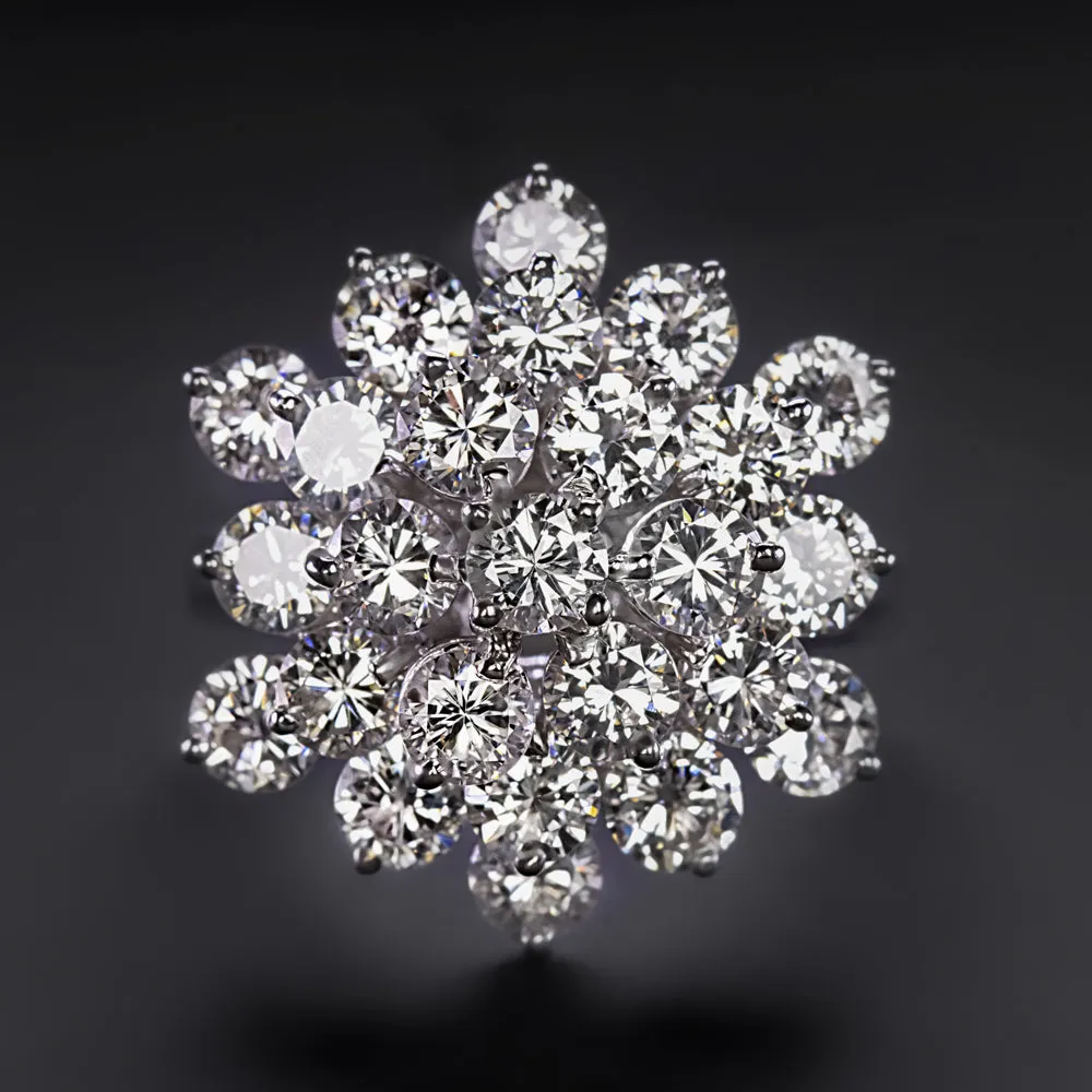 4.5 CARAT VINTAGE DIAMOND COCKTAIL RING BIG CLUSTER STATEMENT 14k WHITE GOLD