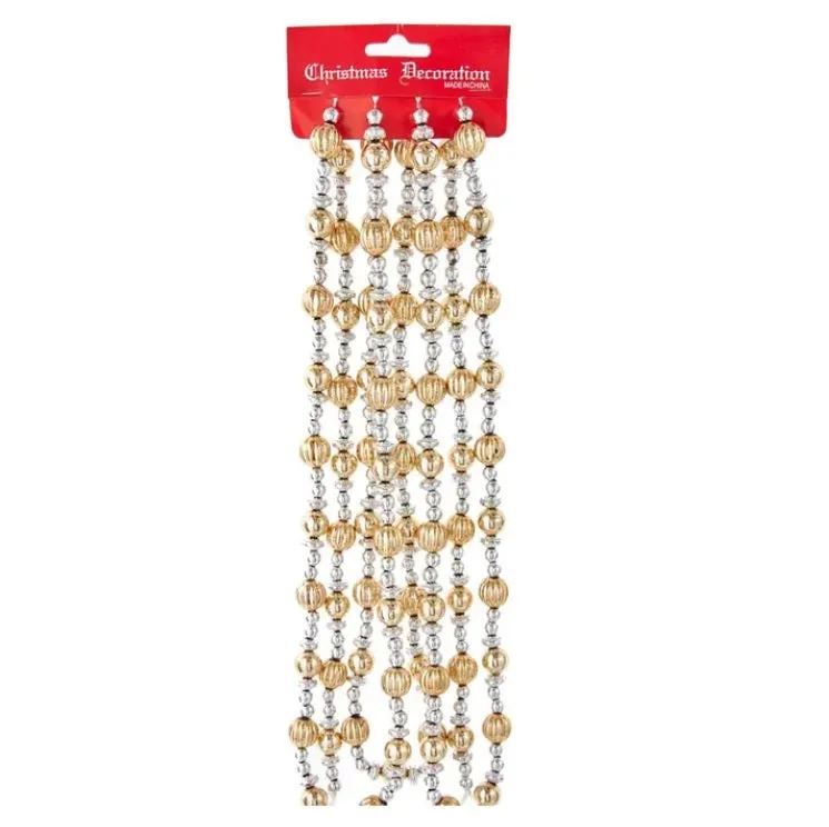 9' Hand-Strung Shiny Silver and Gold Beaded Garland