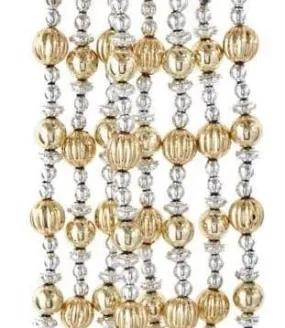 9' Hand-Strung Shiny Silver and Gold Beaded Garland