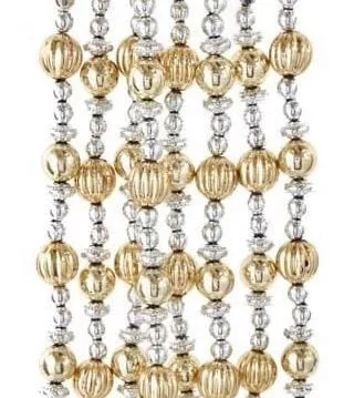 9' Hand-Strung Shiny Silver and Gold Beaded Garland