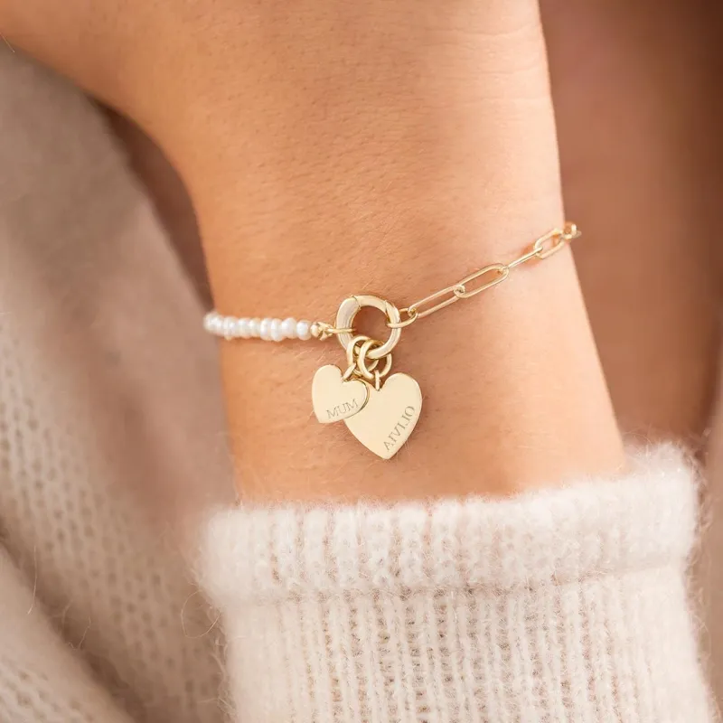 925 Silver Pearls Shop Personalized Heart Bracelets