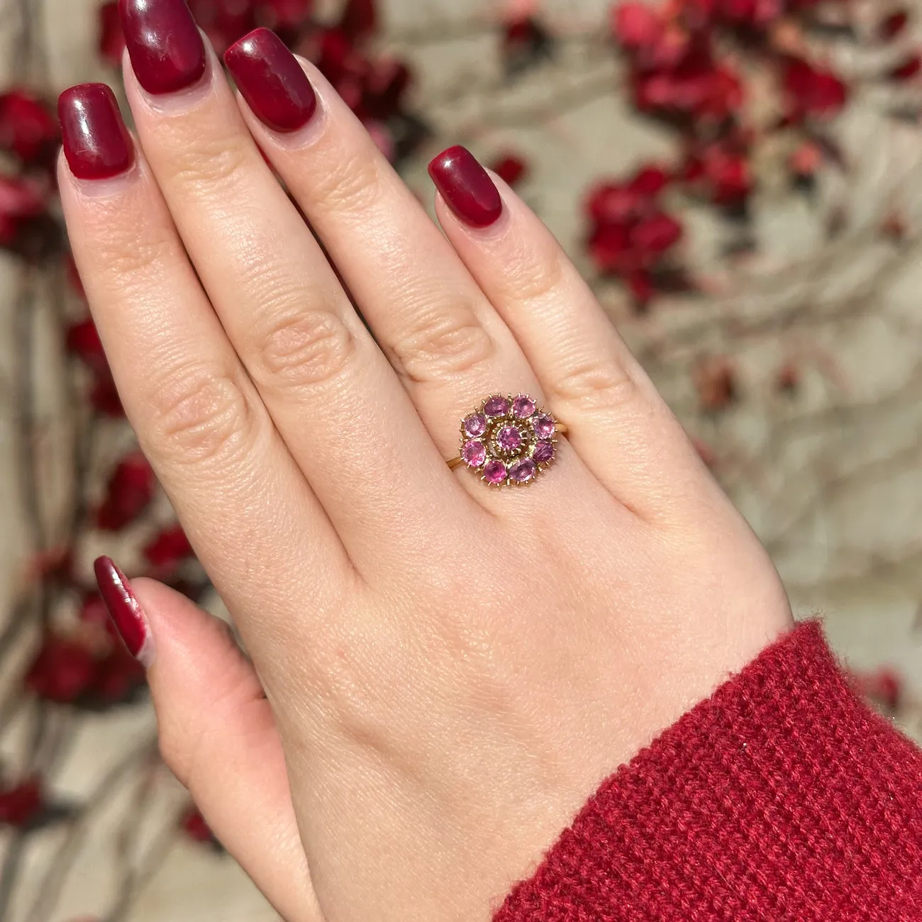 Antique Georgian Ruby Daisy Cluster Ring 1.08ct Total