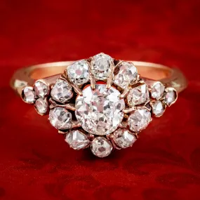 Antique Victorian Diamond Daisy Cluster Ring 1.6ct Total