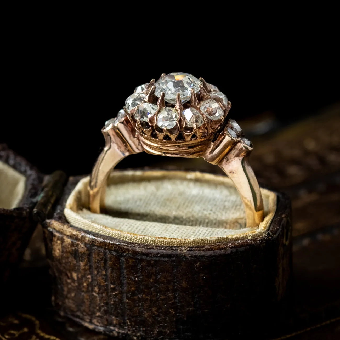 Antique Victorian Diamond Daisy Cluster Ring 1.6ct Total
