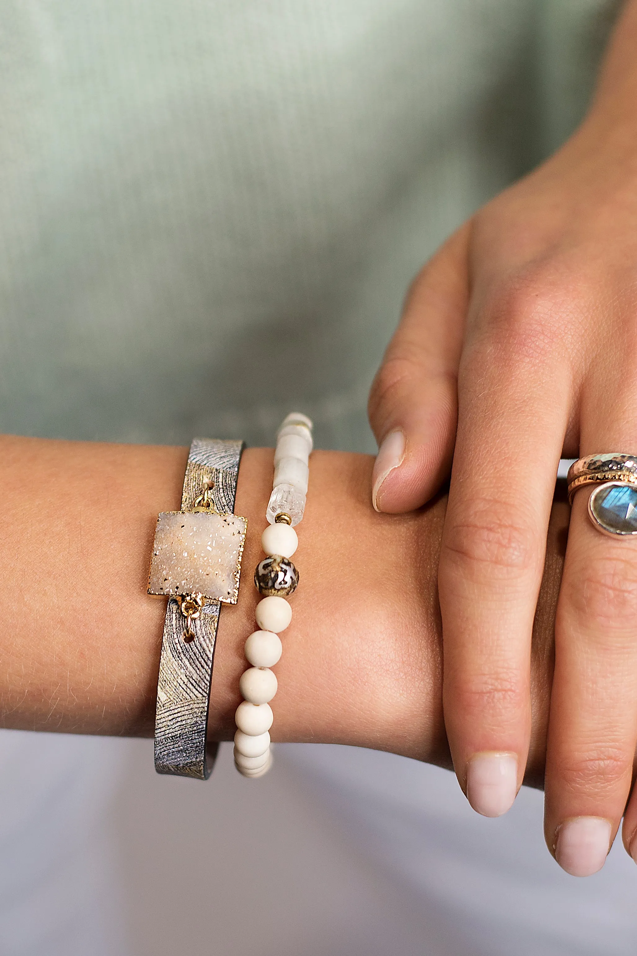 Arles Leather Druzy Cuff