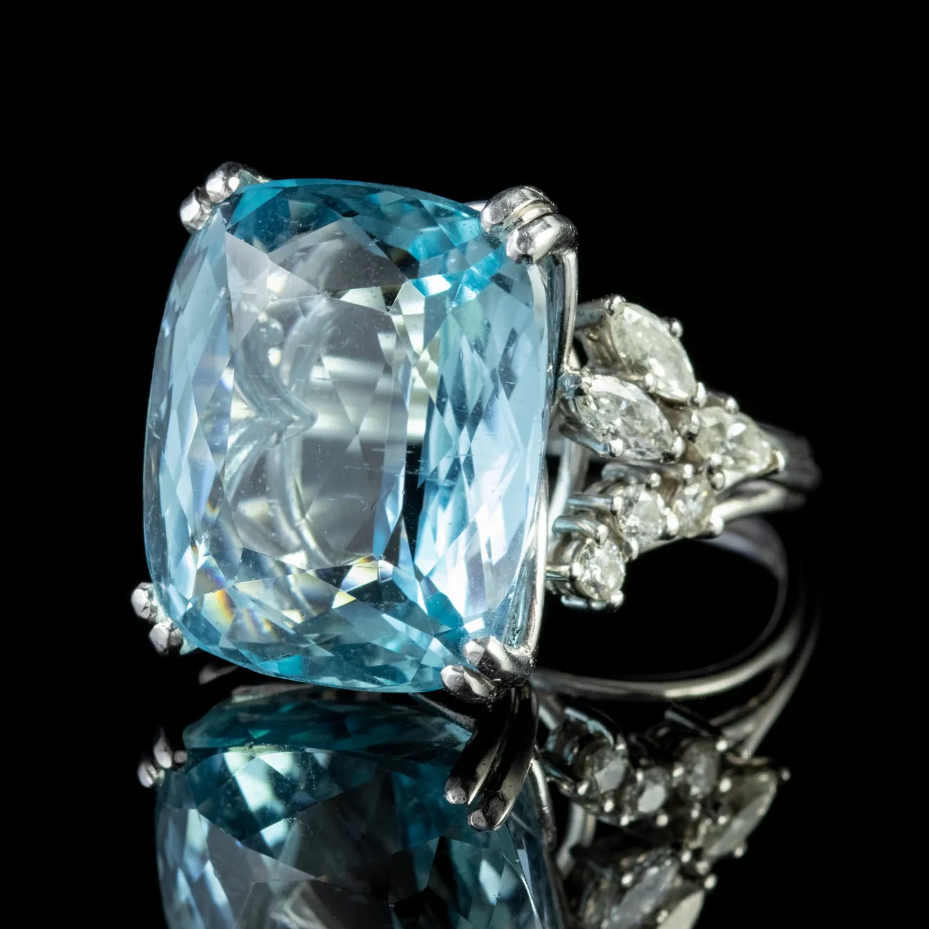Art Deco 25Ct Aquamarine Diamond Cocktail Ring Platinum Circa 1920