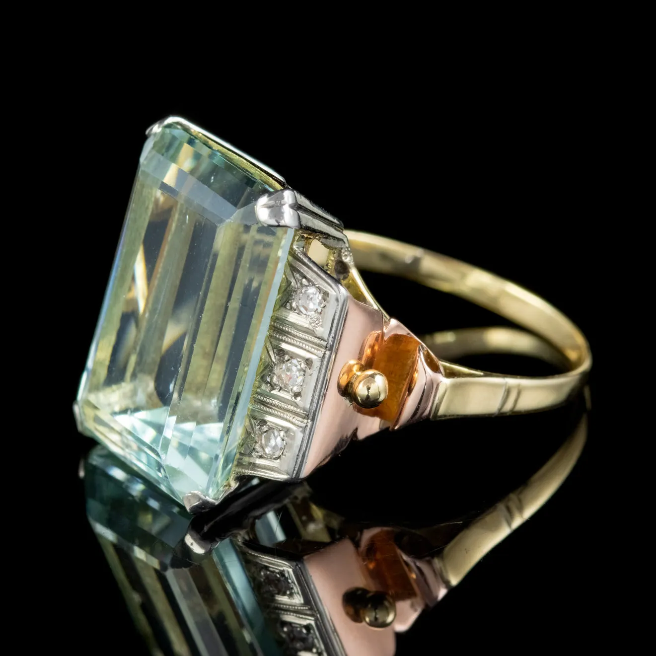 Art Deco Aquamarine Diamond Ring 18ct Gold 16ct Emerald Cut Aqua Circa 1930