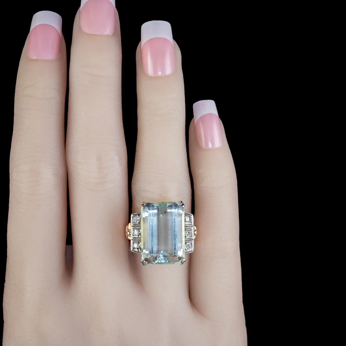 Art Deco Aquamarine Diamond Ring 18ct Gold 16ct Emerald Cut Aqua Circa 1930