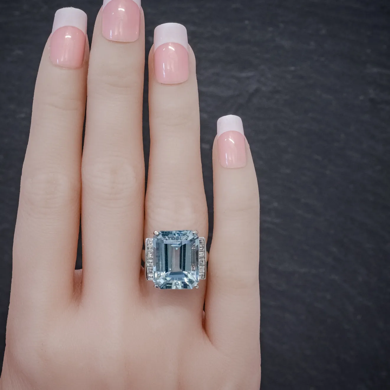Art Deco Aquamarine Diamond Ring Platinum 12Ct Aqua Circa 1930